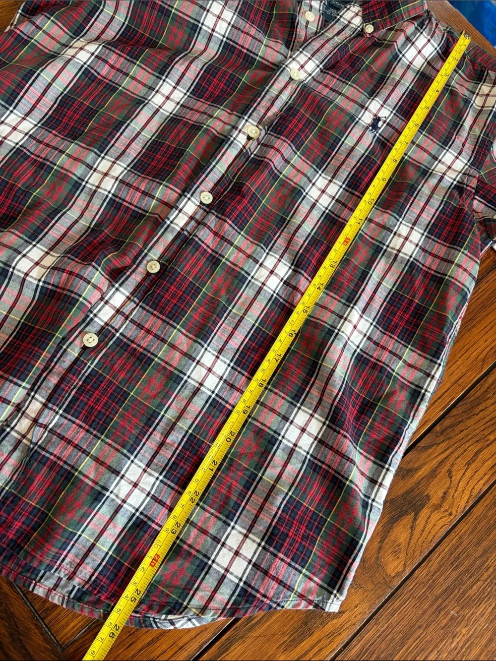 Ralph Lauren Red Blue Green Plaid Button-Down Shirt Large 16/18  Kids Cotton